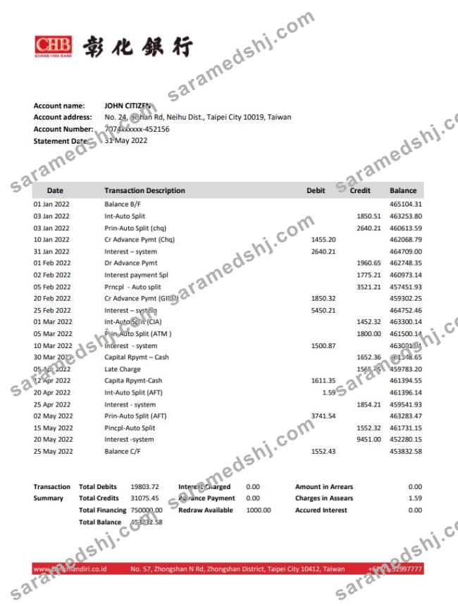 Taiwan Chang Hwa Bank statement xls